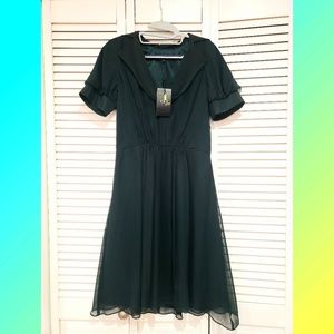 ABS Emerald Green Silk Collar Short Sleeve Dress